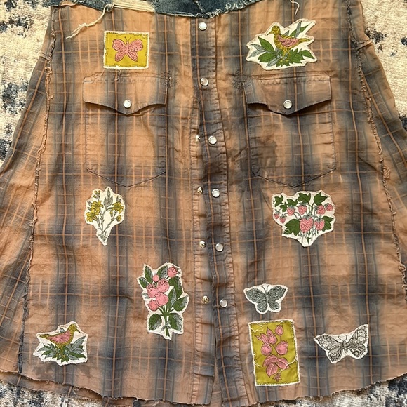 Upcycled free people plaid patched woodland fairy witch / faerie nymph skirt - Picture 3 of 12
